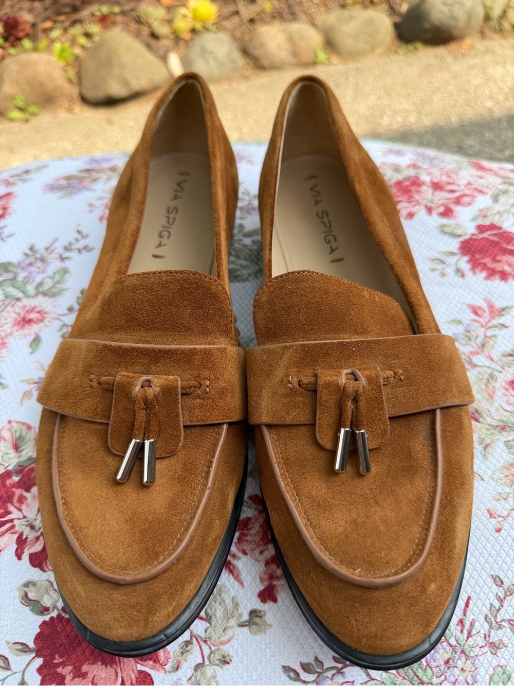 Via Spiga Women's Suede Tassel Loafers in Cognac size 8.5